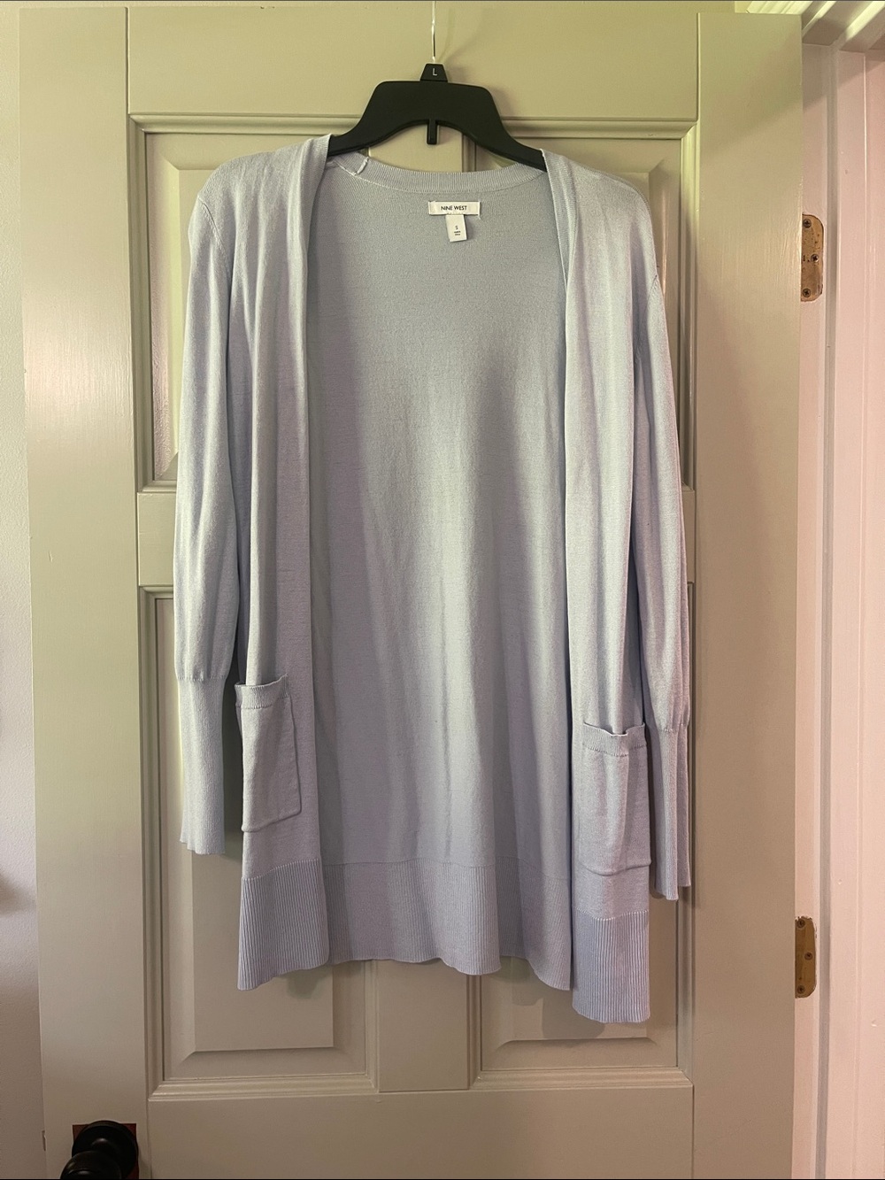 Nine West Pale Blue Open-Front Pocket Cardigan